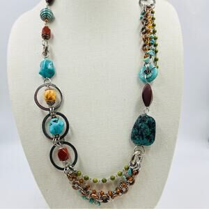 Chico's Faux Turquoise Acrylic Bead Necklace Bohemian Earthy Hippie Vibes